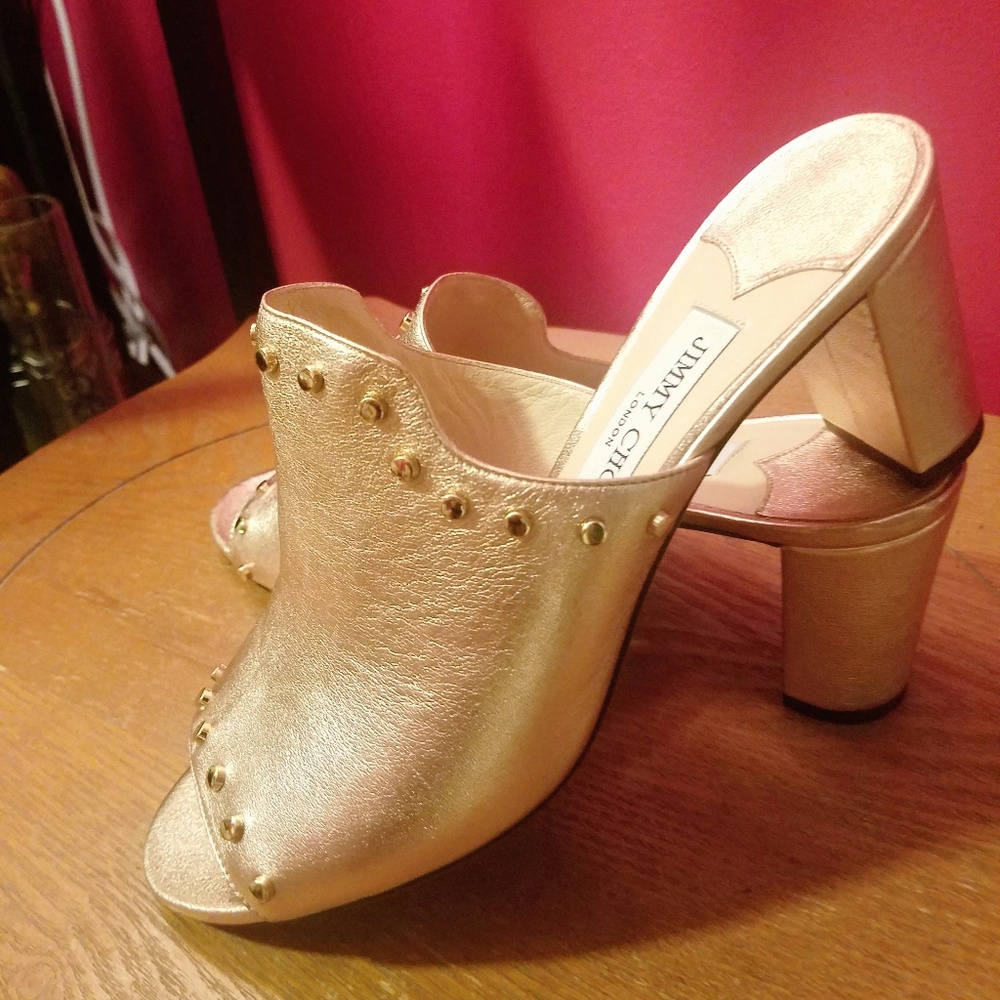 Jimmy Choo Myla 65 Rose Gold Leather Mules